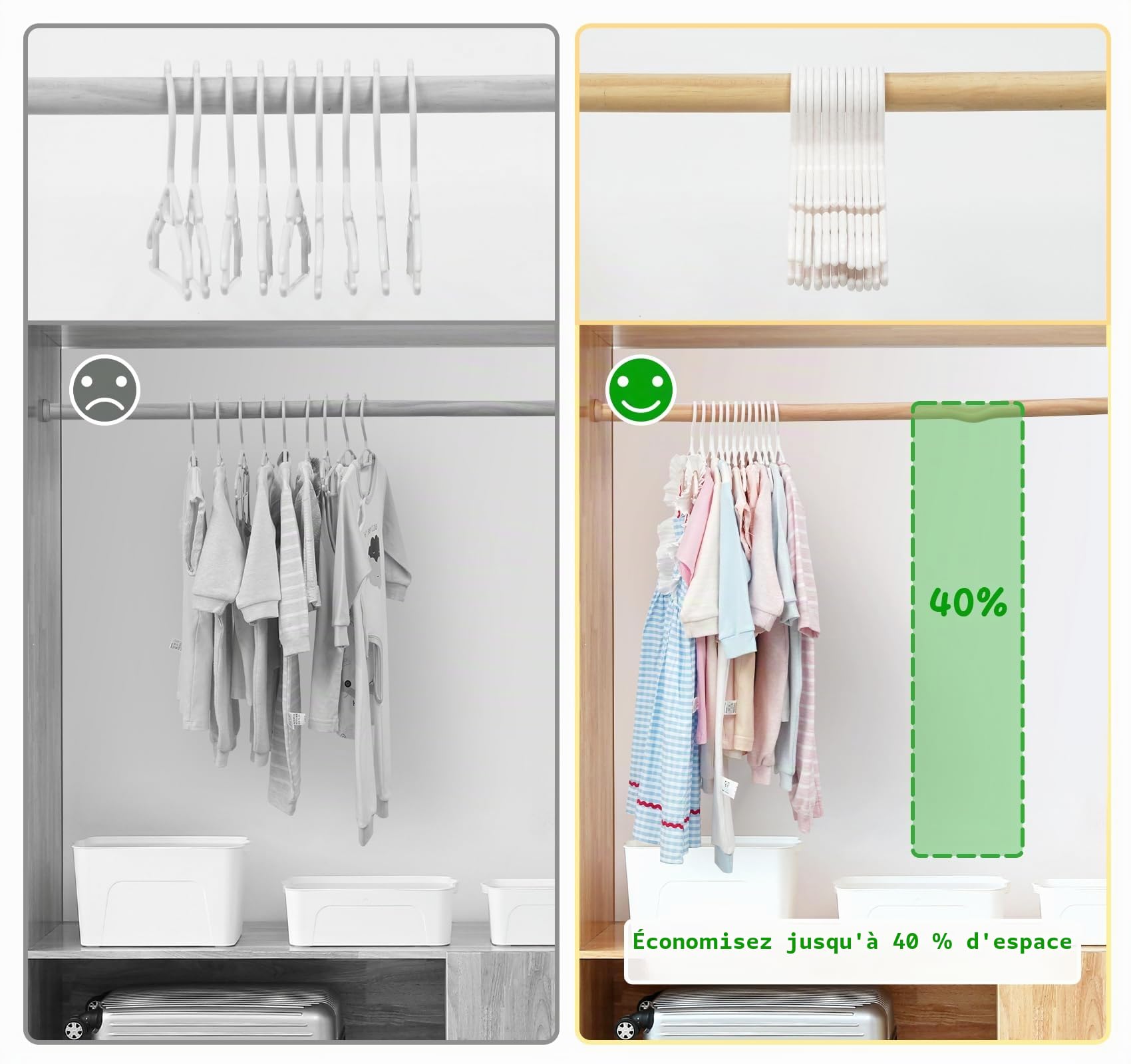ilauke Lot de 54 Cintres Bébé Écologiques en Paille de Blé - Porte-Vêtements Minces Anti-Glisse, Gain de Place pour Placard Enfant et Chambre Bébé (Blanc)