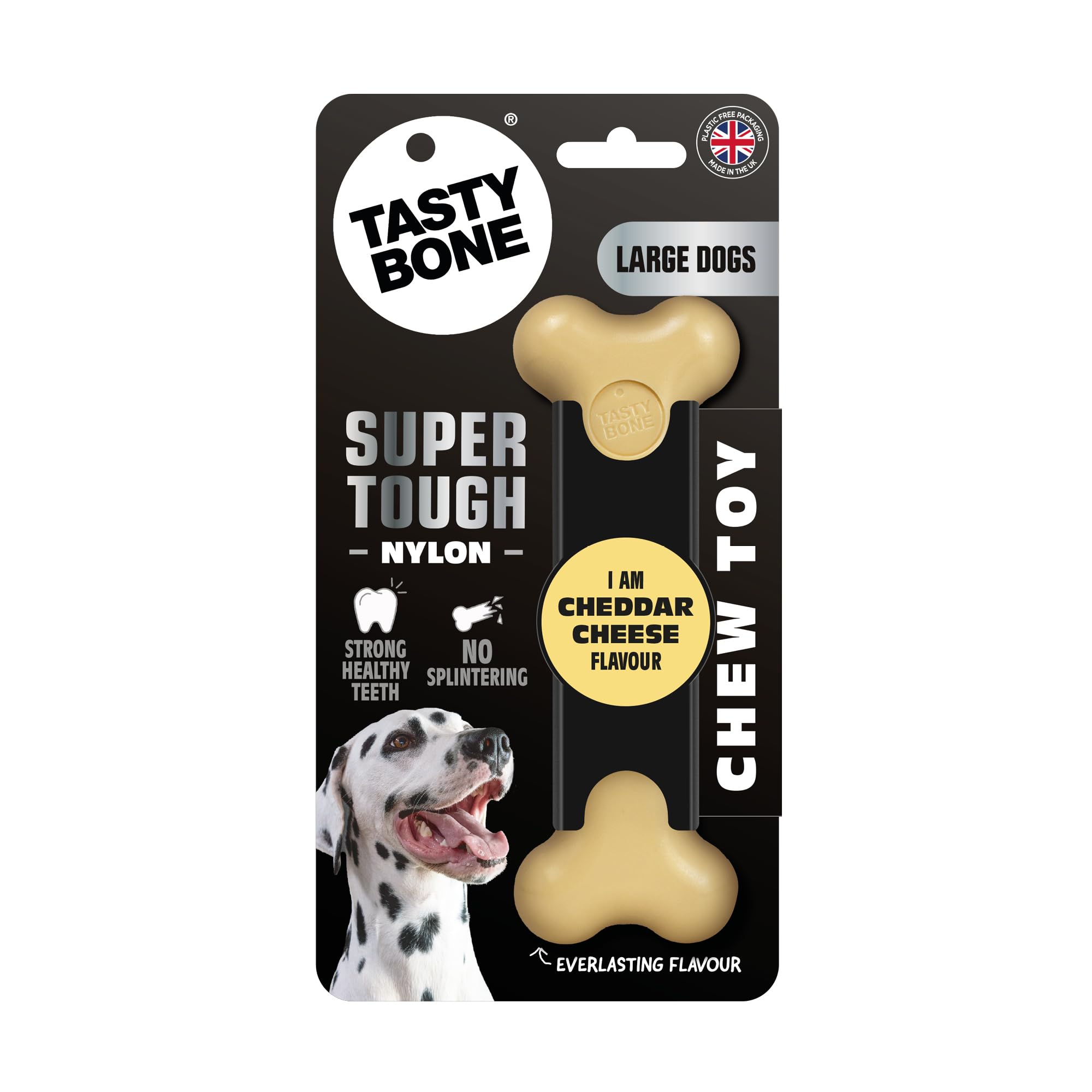 TastyBone Nylon Dog Chew Toy for Large Dogs (Cheese) - Indestructible for Aggressive Chewers, Everlasting Flavour, Strong Healthy Teeth, Made in the UK