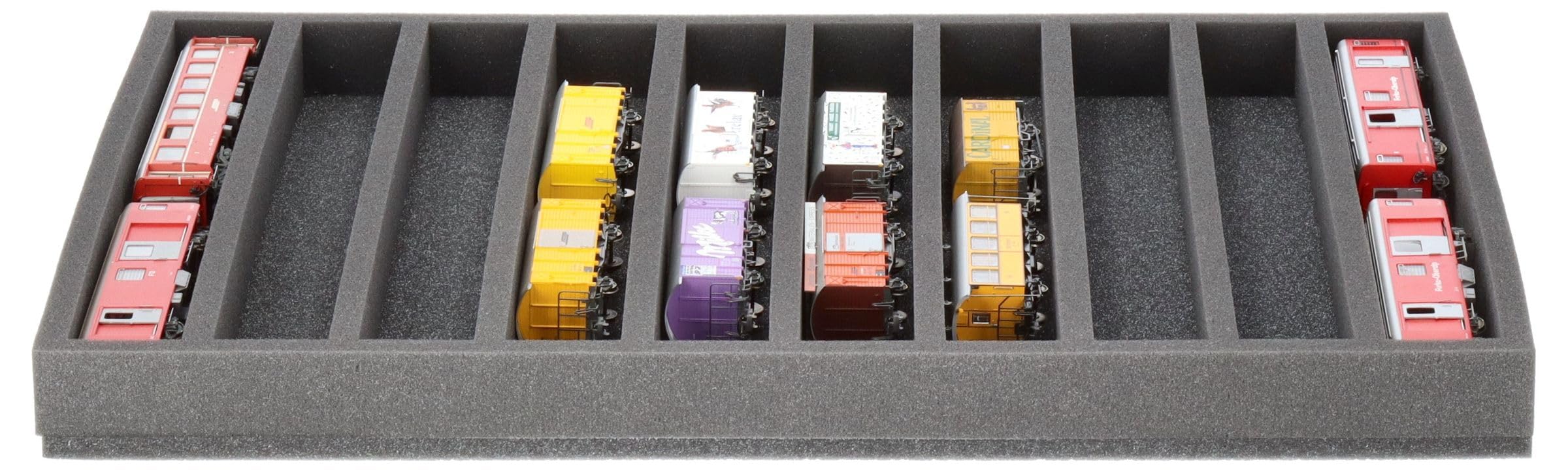 Feldherr Wkładka piankowa do modelowania kolejowego - schody H0m - 10 poziomych przegródek do przechowywania lokomotyw, wagonów i pojazdów - 570 x 370 x 45 mm - JV045A001