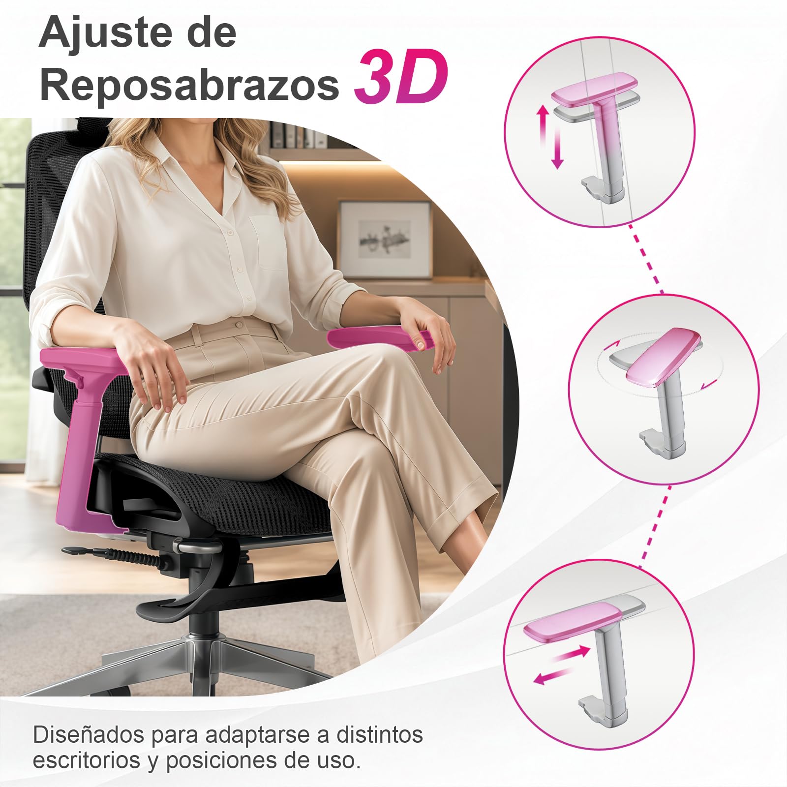 Silla Ergonómica de Oficina con Soporte Lumbar de 3 Zonas y Reposapiés, Reposabrazos Ajustables y Reposacabezas, Silla de Malla Reclinable para Oficina en Casa, Estudio y Gaming, Negro