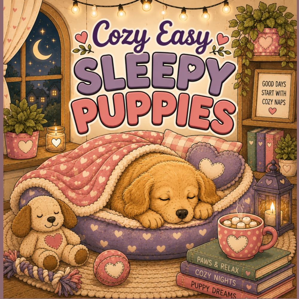 Cozy Easy Sleepy Puppies Coloring Book: Adorable Bedtime Pups, Cozy Blankets, Sweet Dreams, Peaceful Nap Time Scenes, and Relaxing Easy-to-Color Puppy Adventures for Adults and Teens