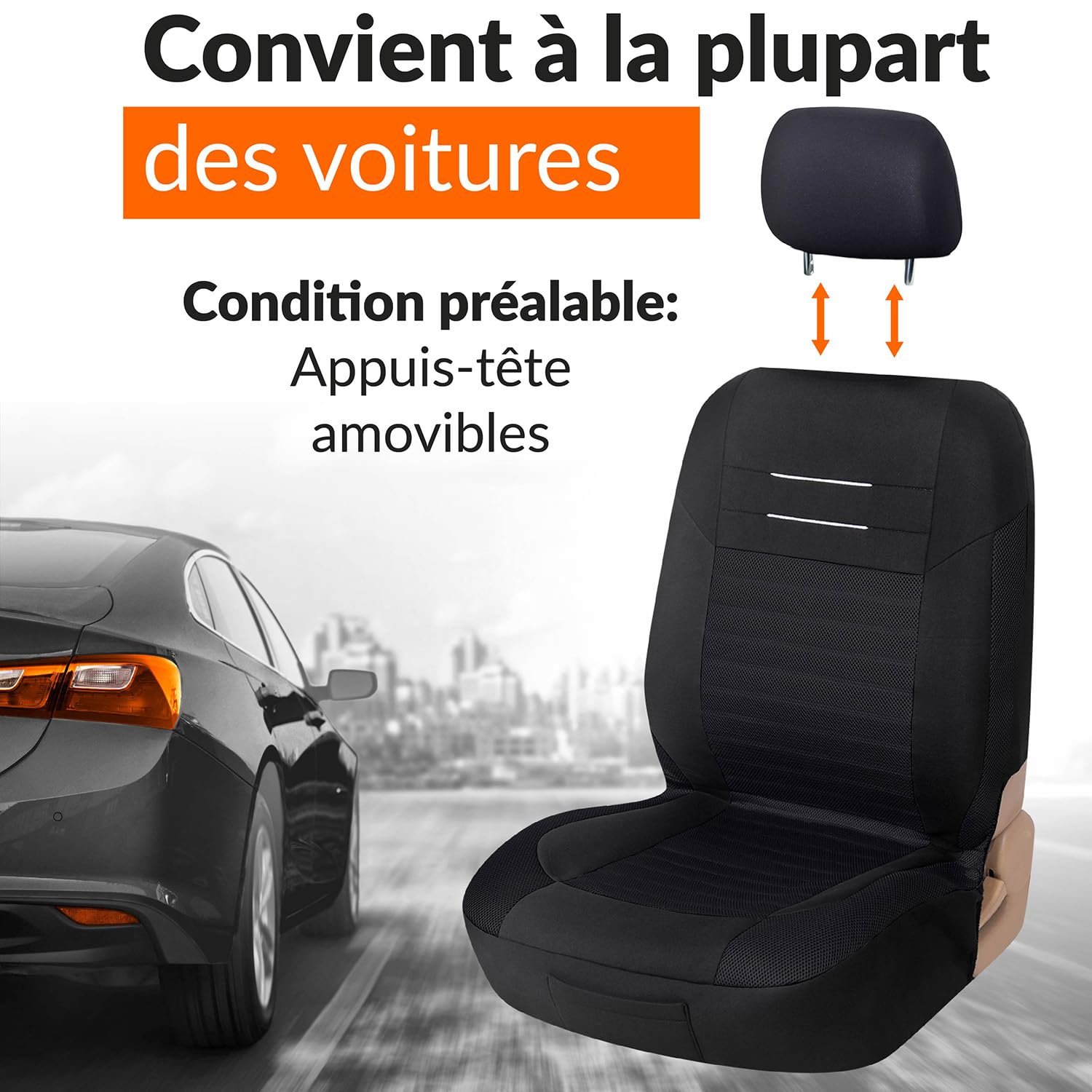 upgrade4cars Housse de Siege Voiture Universelle Noir | Pour la plupart des voitures | respirant & pratique | Été & Hiver