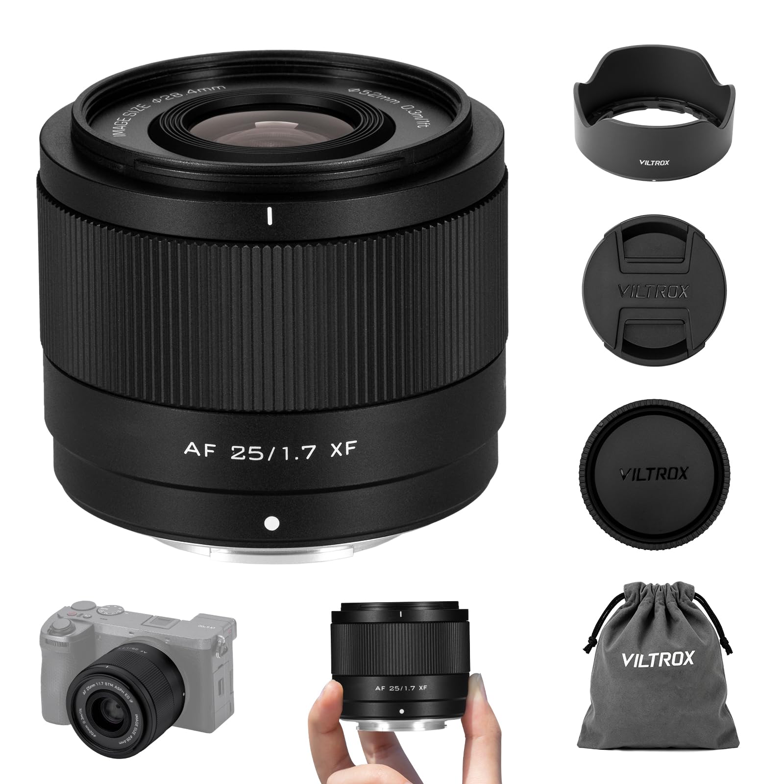 VILTROX 25mm F1.7 Air XF Obiettivo per Fuji Automatica Fotocamere Lenti con Attacco XF Standard con Ampia Apertura APS-C Lenses Compatibile con Fuji X-T2 X-T3 X-T4 X-T10 X-T20 X-T30 XT30II