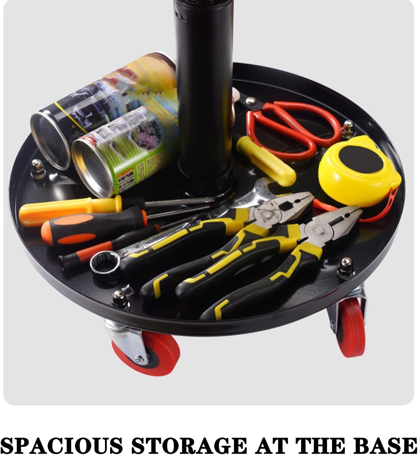 Rolling Shop Stool with Wheels Garage Mechanic Stool Chair Height Adjustable Garage Shop Seat, Mechanic Stool Seat Shop Roller Work Chair Mobile Rolling Seat 350 Lbs, Heavy-Duty,Red