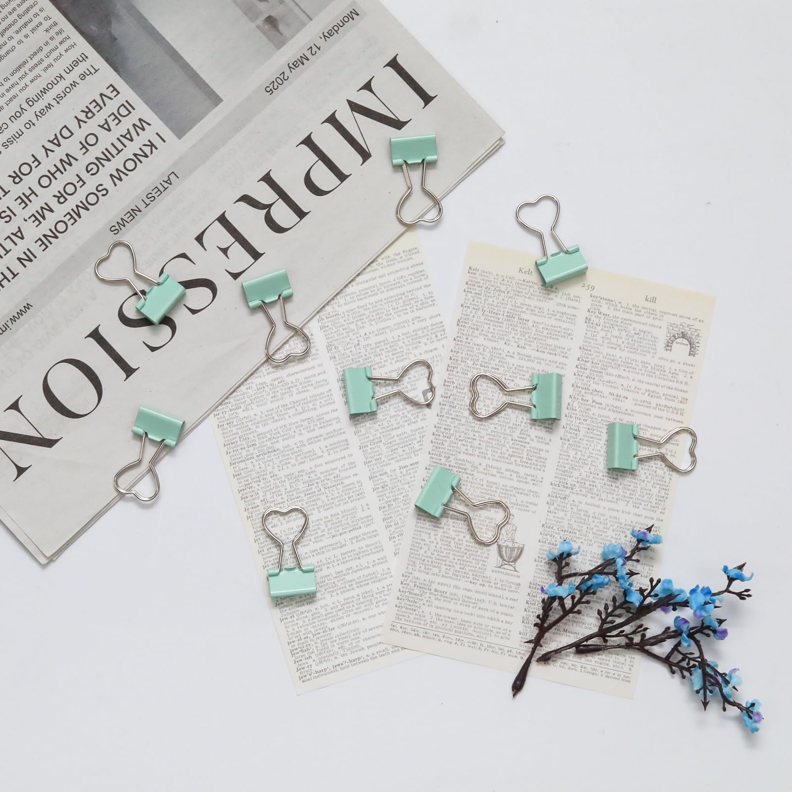 10 x grüne Binder-Clips, Herz-Aushöhlung, Metall-Clips, Notizen, Briefpapierklemmen, bunte Binder-Clips für Papierarbeiten, Zuhause, Bürobedarf (grün, kann 8 mm klemmen)