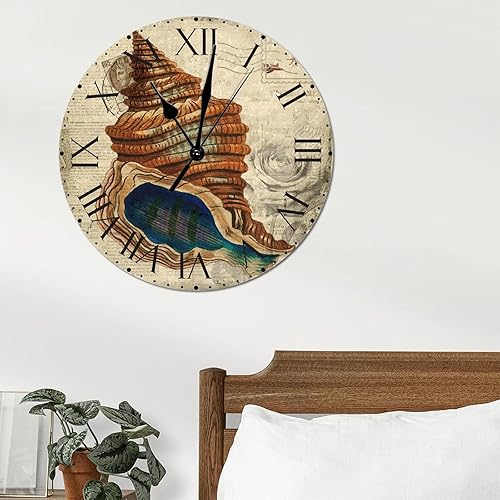 Miniatura 208 de ArogGeld Reloj de pared con diseño de estrella de mar antigua francesa, de cloruro de polivinilo, con números romanos, de 10 pulgadas, funciona