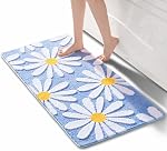 QJHOMO Brown Rugs salle de bain Mignon Daisy Baignoire Decor blanc et jaune Rug Non Slip Sol Tapis Microfibre Baignoir Super Absorbant Machine Lavable Baignoirs Mats pour la douche (16x24 de pouce)
