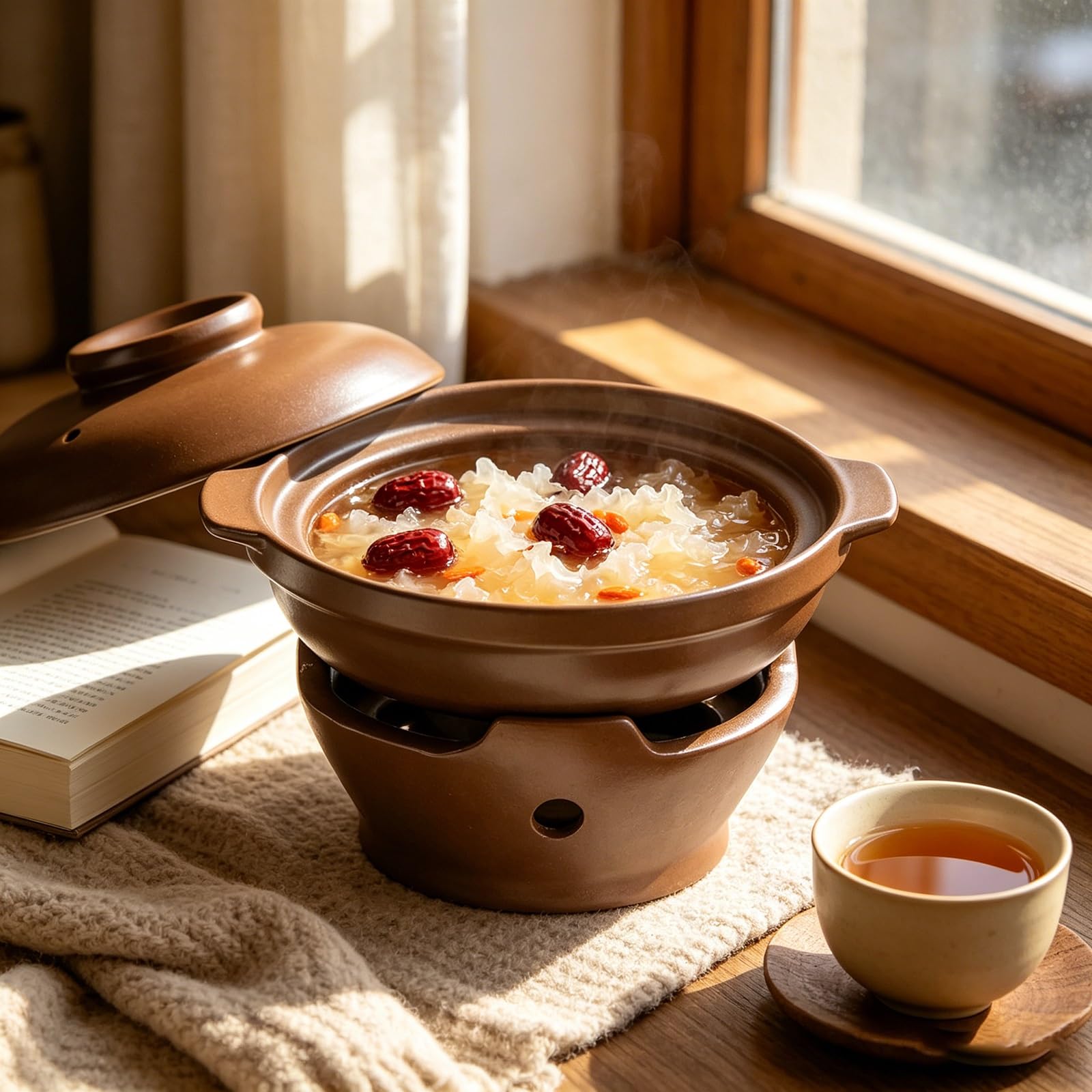 Cacerola de cerámica de terracota con tapa, utensilios de cocina de tierra para cenas y fiestas, olla de arcilla duradera para olla caliente y arroz, tamaño de 9.5 pulgadas