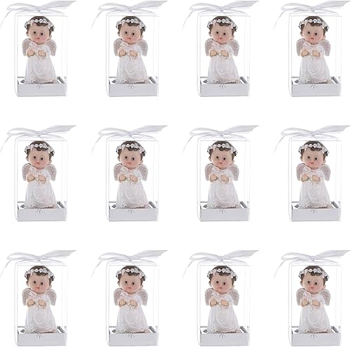 Miniatura 3 de Figura de recuerdo, 12 piezas, ángel blanco con cordero, decoraciones impresionantes o recuerdos de fiesta, para bautismo, primera comunión,