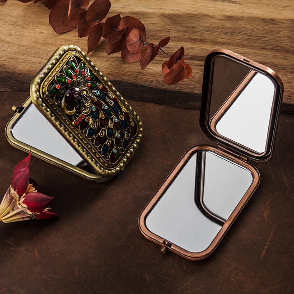 Mini specchio tascabile, specchio da borsa retrò a fiori, specchio cosmetico portatile doppio lato, specchio tascabile pieghevole antico, per donne ragazze donne cosmetici acconciatura regalo di