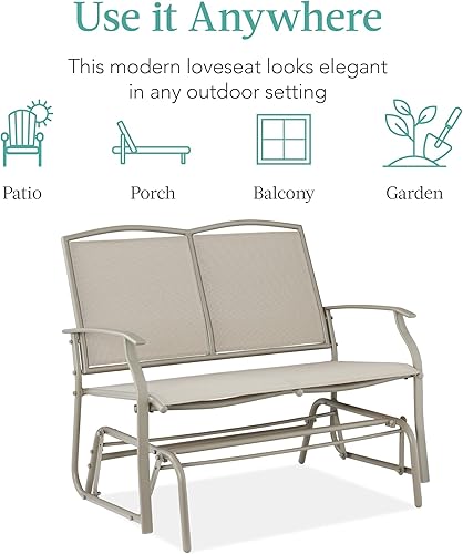 Miniatura 7 de Best Choice Products Banco de acero para 2 personas para patio, columpio, balancín para terraza, porche con tela de textileno, marco de acero, color