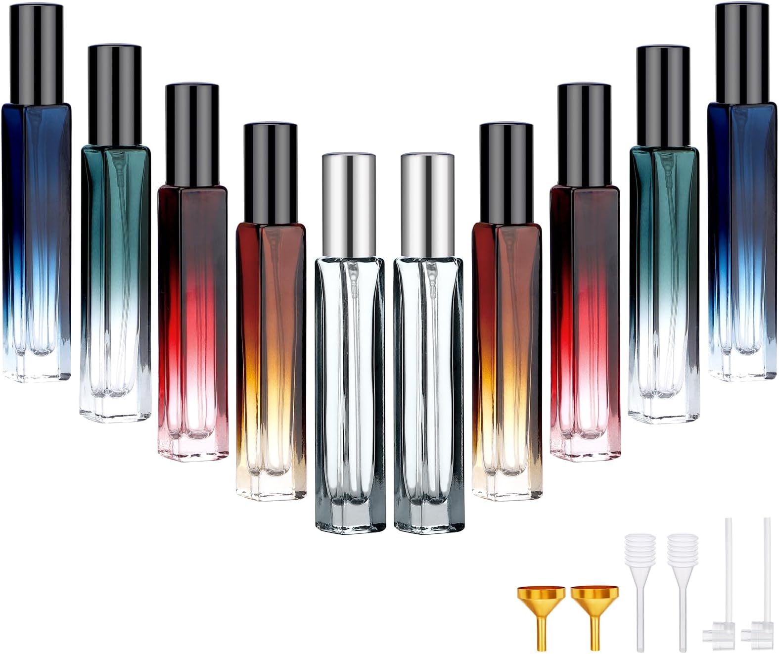 Segbeauty 10pcs Refillable Colorful Travel Perfume Bottle, 10ML Multi-color Empty Glass Atomizer, 0.34oz Portable Sprayer