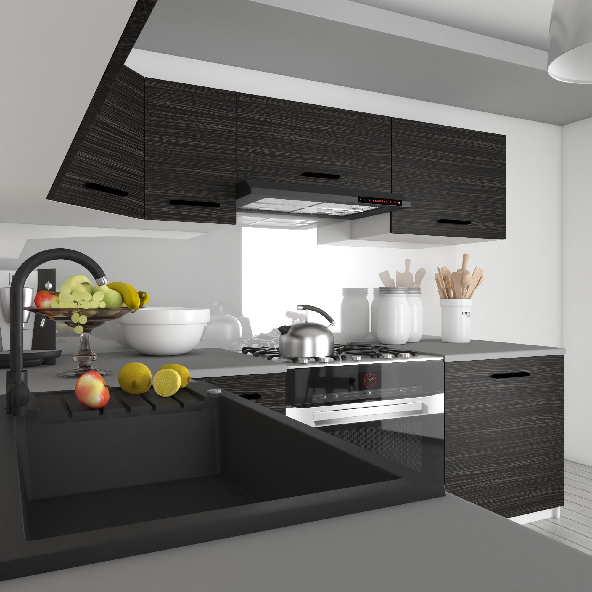 Belini Italia 7 Meuble Cuisine d'angle 420cm Ébène | Cuisine complète, meubles hauts et bas inclus, montage facile