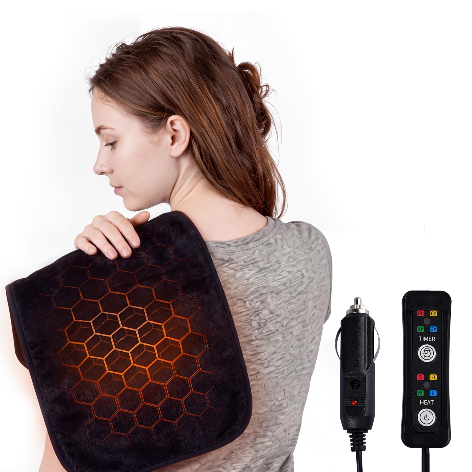 12v Heated Blanket for Car, Fast Heating Car Heated Blanket, for Cold Weather - 4 heat settings 39-60℃; 4 timer modes 2, 4, 6, 8hrs; soft crystal velvet fabric; works for back car seats for winter road trips
