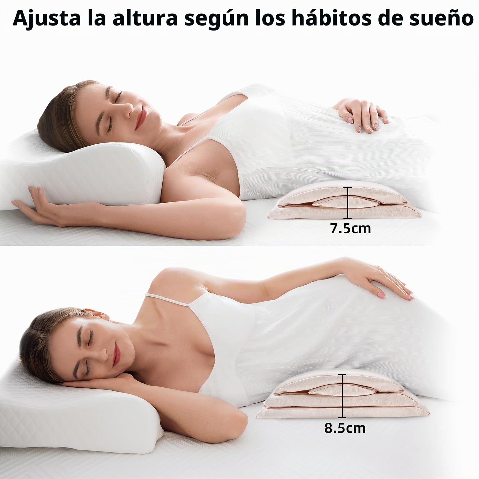 Almohada de apoyo lumbar ajustable para dormir, cojín de espuma viscoelástica, almohada de apoyo para aliviar el dolor de espalda baja, color beige