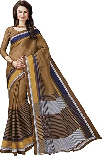 Women's Cotton Brown Self Print Saree with Blouse Piece