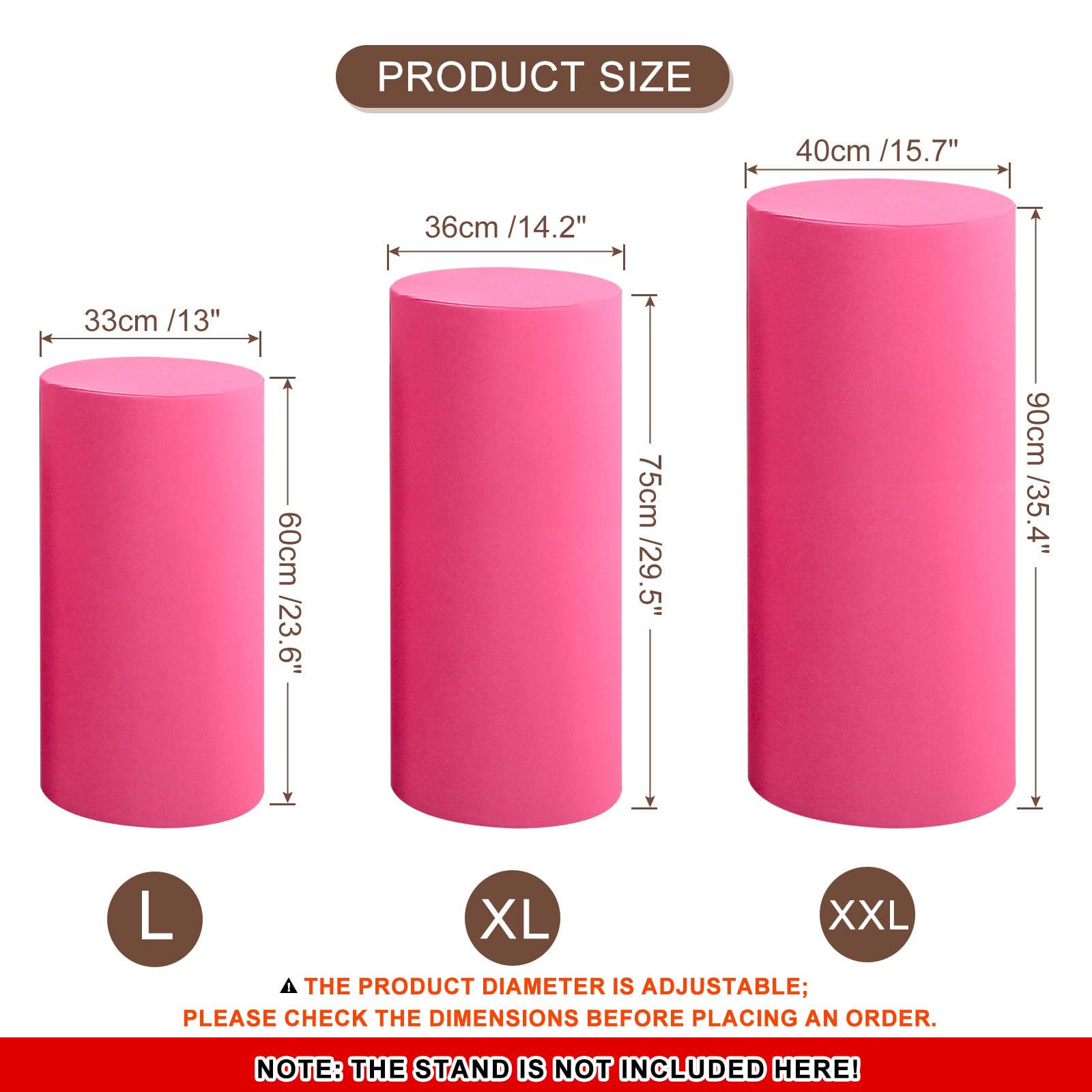 QUARKZMAN Set of 3 Housses de Socle Cylindrique en Spandex Rouge Rose, Housse de Socle pour Décoration de Mariage Anniversaire Fête, Tissu Élastique Grand