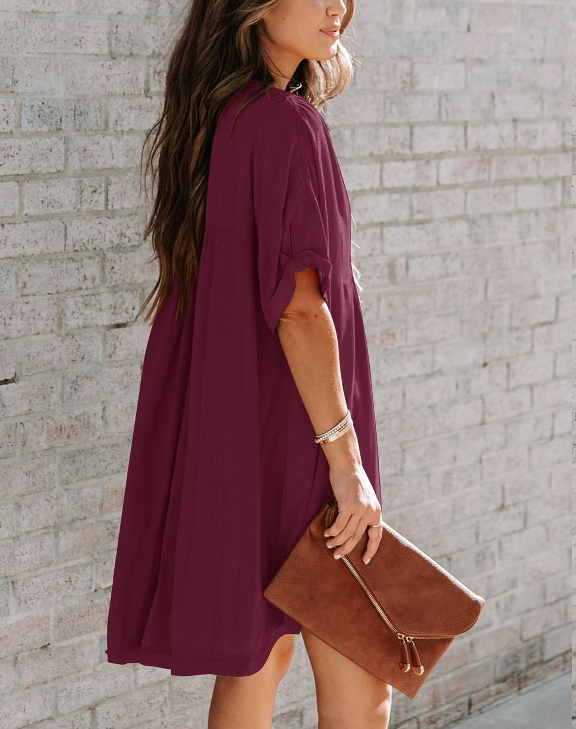 Minclouse Women's Babydoll Short Sleeve Tunic Dress V Neck Cute Casual Loose Dresses - Image 2