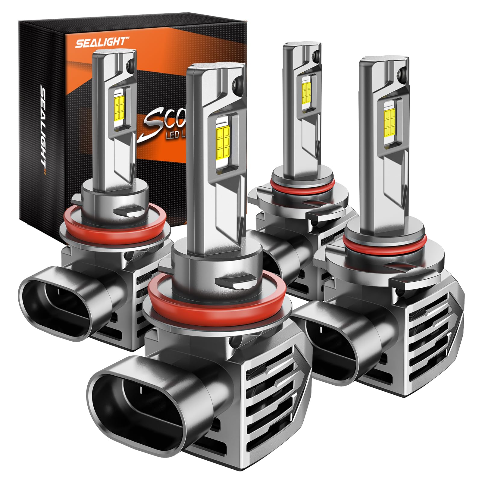 SEALIGHT Brightest 9005/HB3 H11/H9/H8 Bulbs Combo, 2024 Version 9X Brightness Diamond White S7S Wireless Fog Bulbs for ATVS, Powersports Accessory Lights Plug and Play, Pack of 4