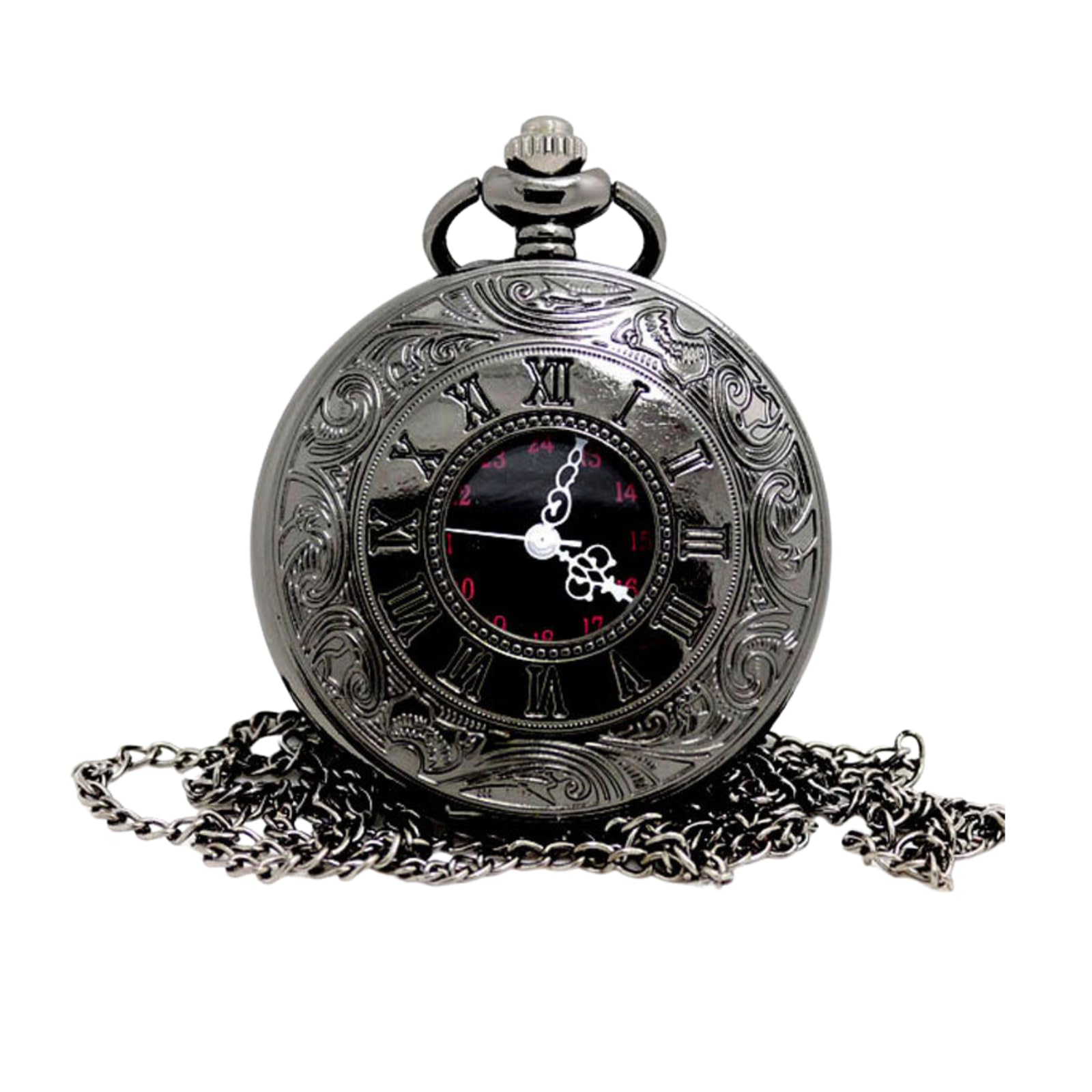 TecoKart® Roman Pocket Watch for Men – Vintage Retro Pocket Clock with Chain, Antique Watch for Men, Classic Pocket Watch Black Dial for Daily Use & Gifting