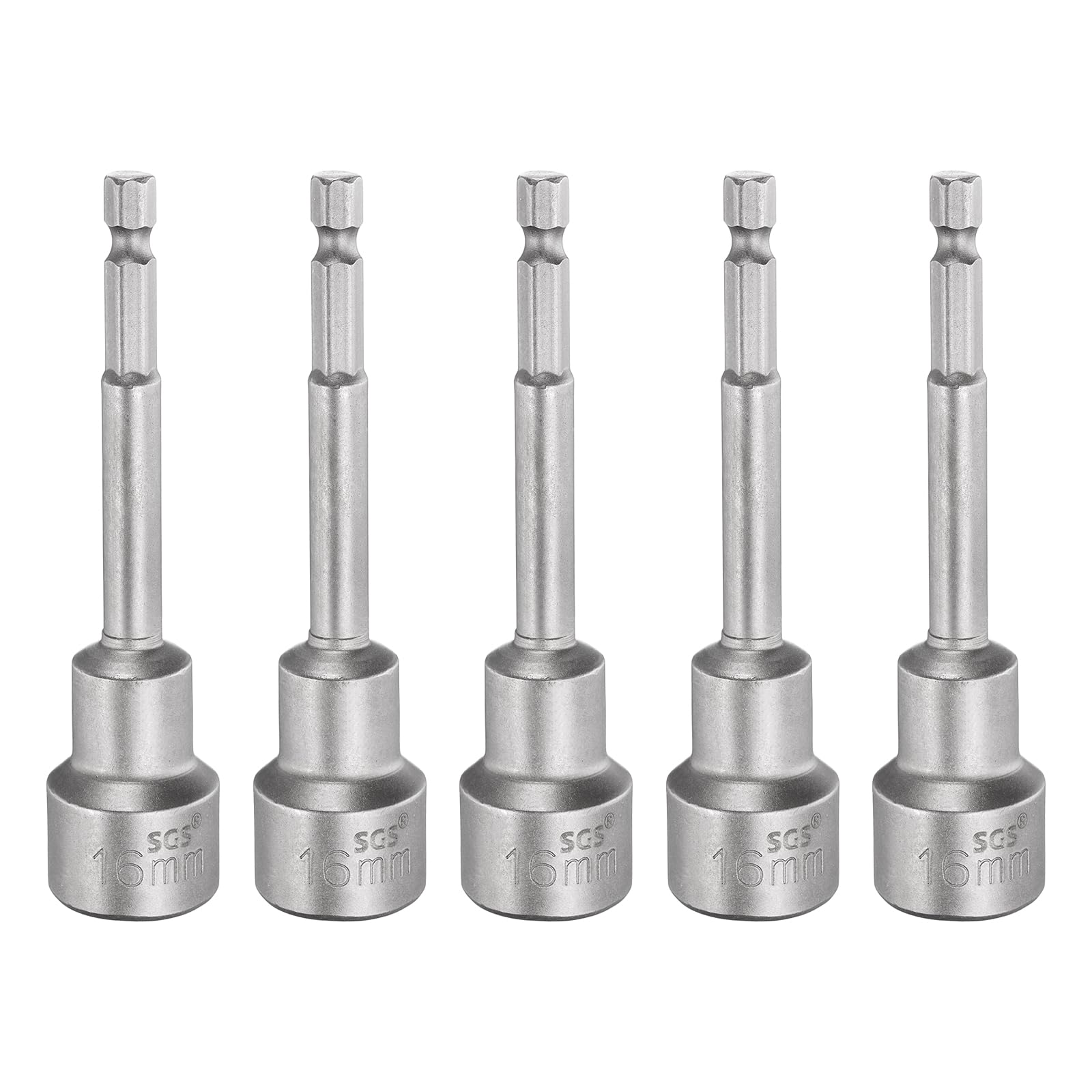 sourcing map 5pcs Nut Driver Drill Bit 16mm Metric Socket 1/4" Hex Shank 3.94" (100mm) Long Magnetic 6-Point Sockets Quick Change CR-V Steel Bolt Setters for Power Drill Drivers