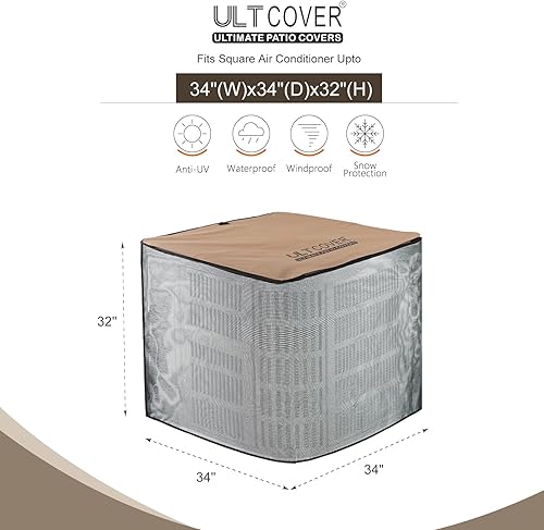 Vista 40 de ULTCOVER Cubierta cuadrada impermeable de aire acondicionado para unidades de aire acondicionado exteriores de hasta 36 pulgadas de ancho x 36 Negro