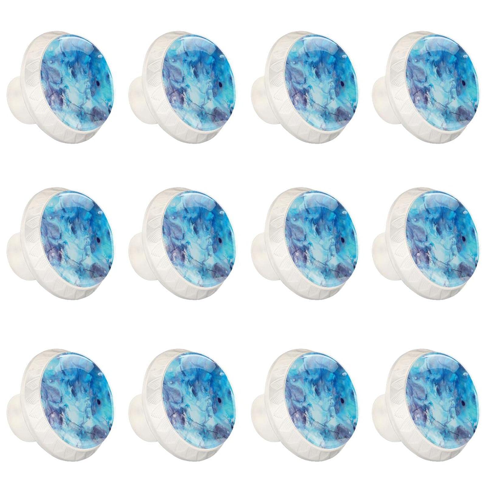 Boutons d'armoires de cuisine bleus style marbre lot de 12 poignées de placard