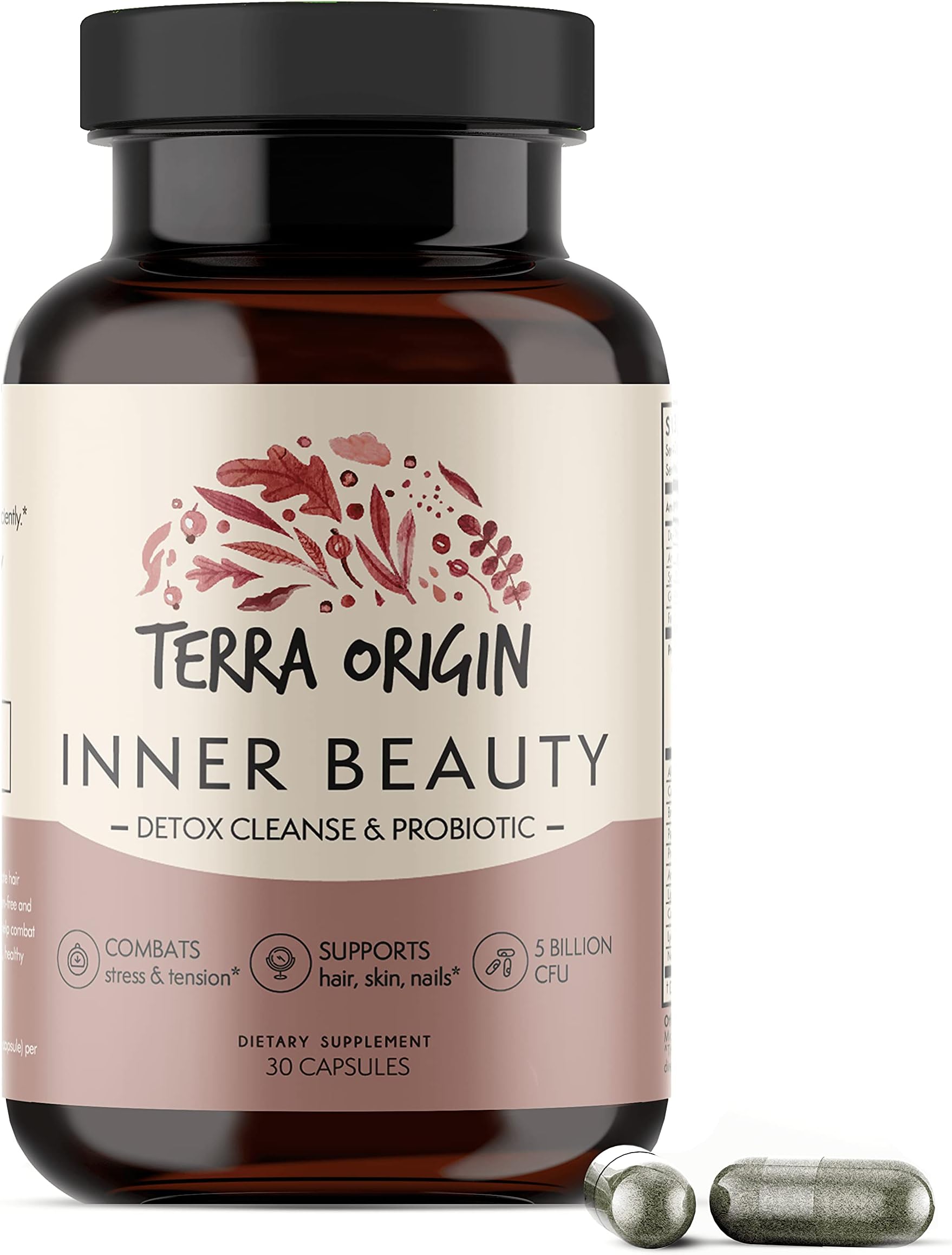 Terra Origin, Inner Beauty, Capsules, 30 Servings, Detox Cleanse Metabolism Booster with Biotin - Promotes Hair Growth, Healthy Skin, and Strong Nails - Gluten Free, All Natural Nutrients, Herbal Diet
