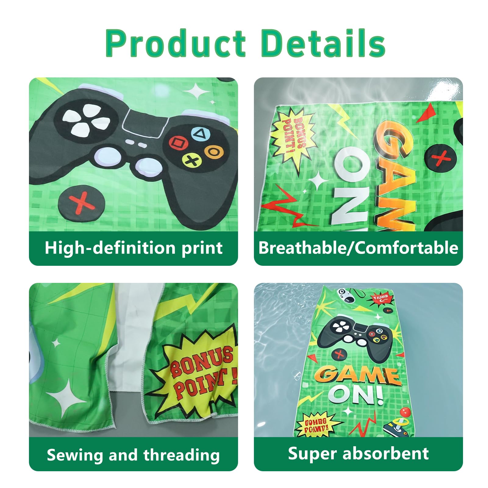 Vxcvzv 1 Piece Beach Towel Swimming Towels for Kids - Gaming Controller Design - Soft and Lightweight Blanket for Camping Showers Boys Bath Pool Camping Travel 75 x 150cm - Image 3