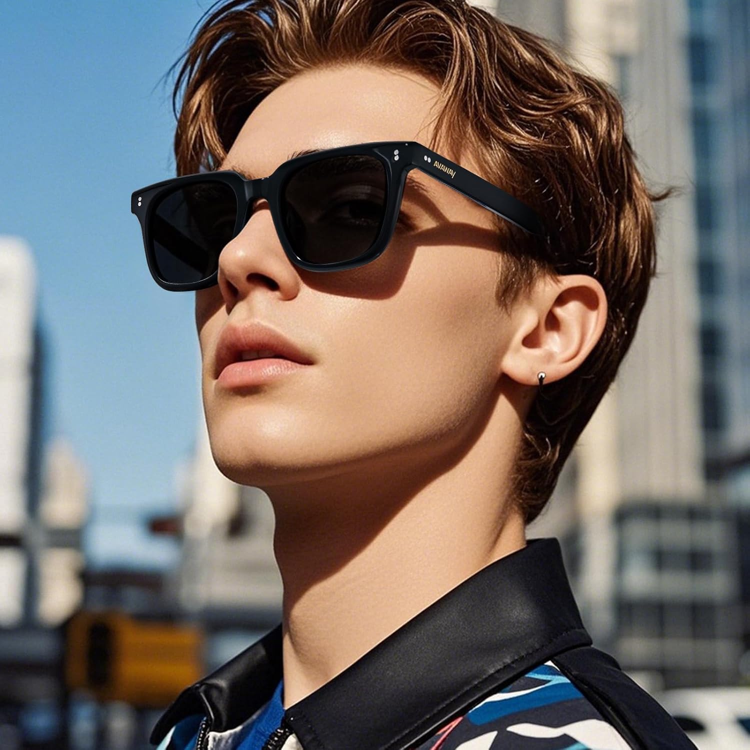 AVAWAY Polarized Sunglasses for Men UV Protection, Square Acetate Frame Outdoor Driving Sun Glasses - Image 2