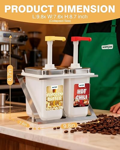 Miniatura 6 de WantJoin Dispensador de queso Nacho  Dispensador de salsas comerciales de 5.5 cuartos de galón, carcasa y tapa de acero inoxidable, 2 tarros y
