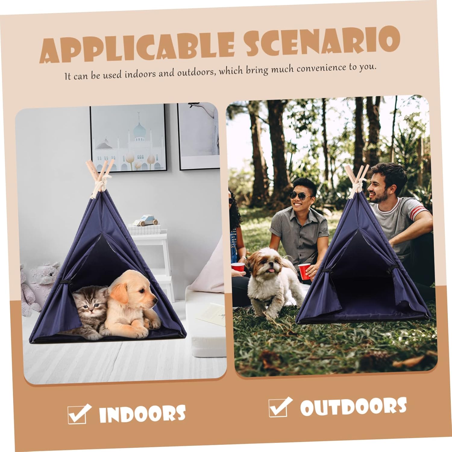 BESPORTBLE Pet Teepee Tent for Dogs and Cats Portable Indoor Outdoor Dog House Bed with Stable Structure Cozy Small Space for Secure Rest and Play Washable Oxford for Medium Small Pets