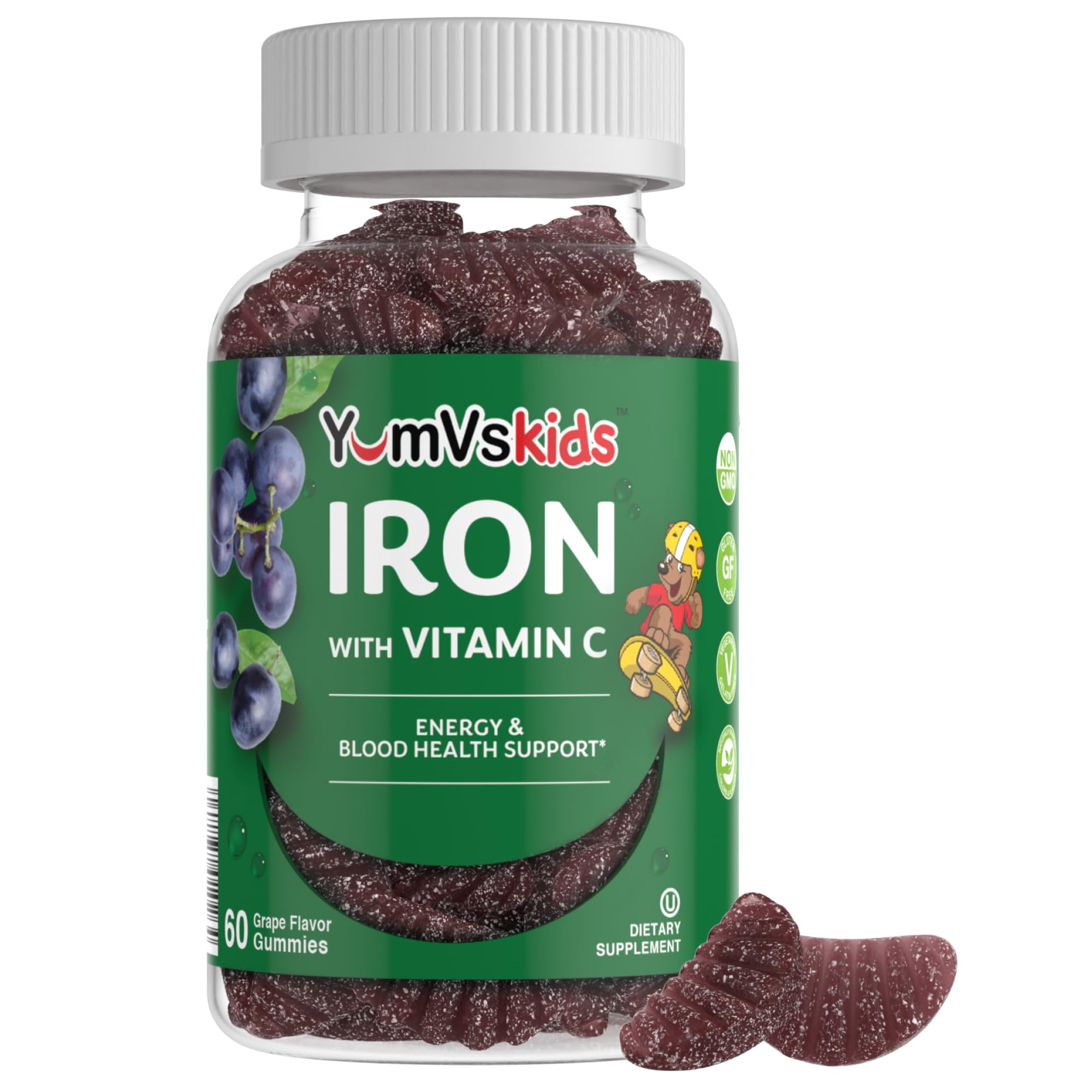 YUM-V'S Iron Gummies for Kids 5 mg with Vitamin C, Grape (60 Count)
