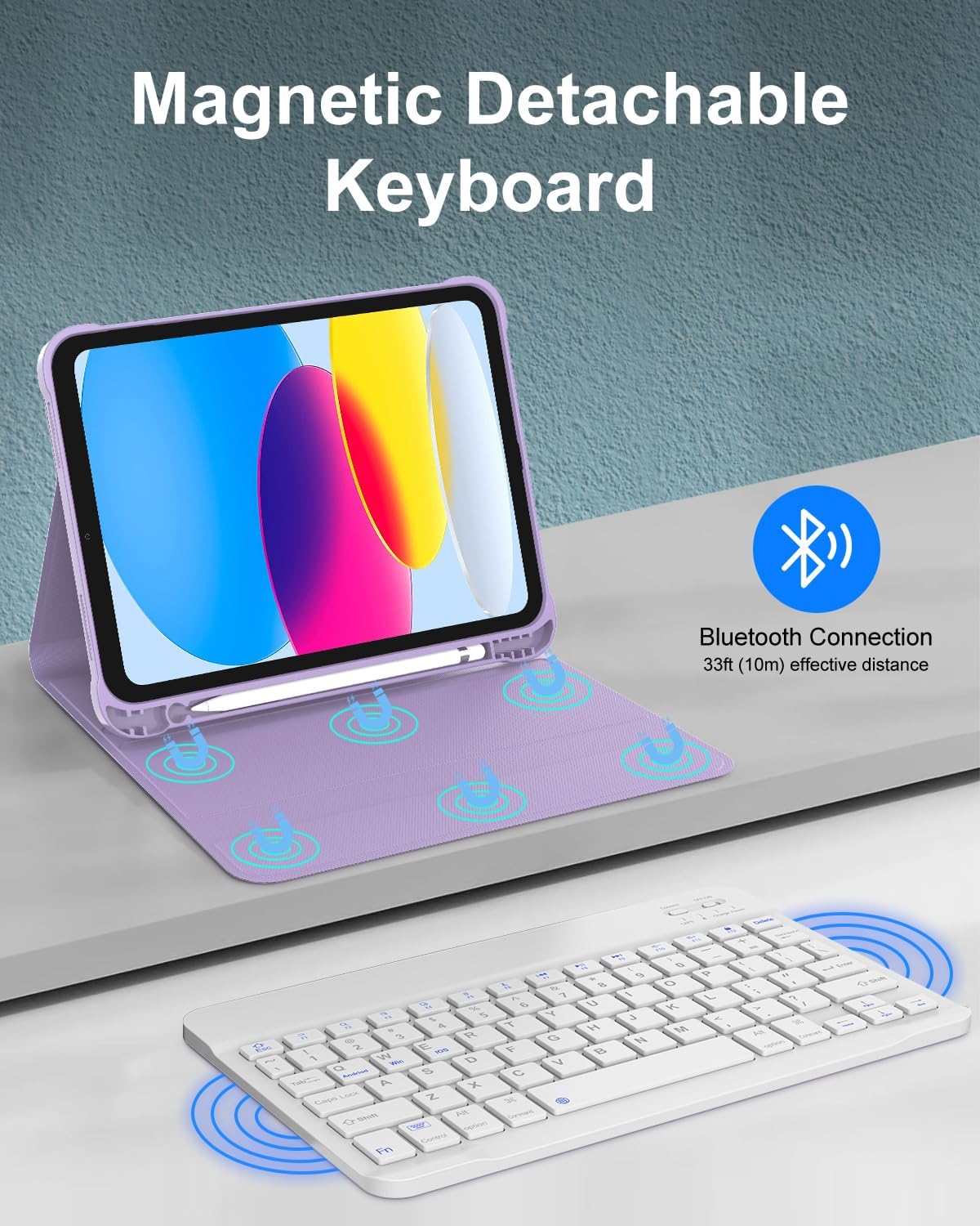KVAGO for iPad (A16) 11th Generation Case with Keyboard, Smart Stand Folio Detachable Bluetooth Keyboard Cover with Pencil Holder for iPad 11-inch A16 2025 10th Gen 10.9 Inch 2022 (Light Purple)