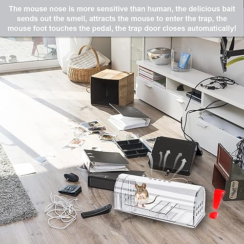 Miniatura 6 de Paquete de 4 trampas para ratones humanas que no matan, trampas para ratones vivos en interiores, atrapador de trampas reutilizables para ratones