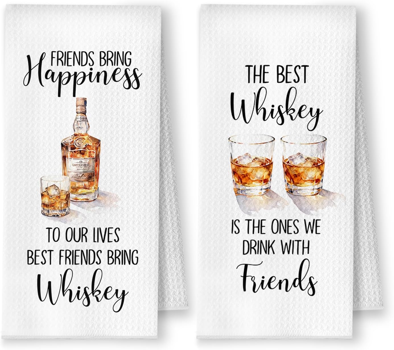 Humorous Whiskey Kitchen Towels, Gifts for Whiskey Lovers Drinkers Dish Tea Towels, Cocktail Lover Gifts Decorative Hand Towel for Kitchen Bar Cart Pub, 16x24 Inch Set of 2