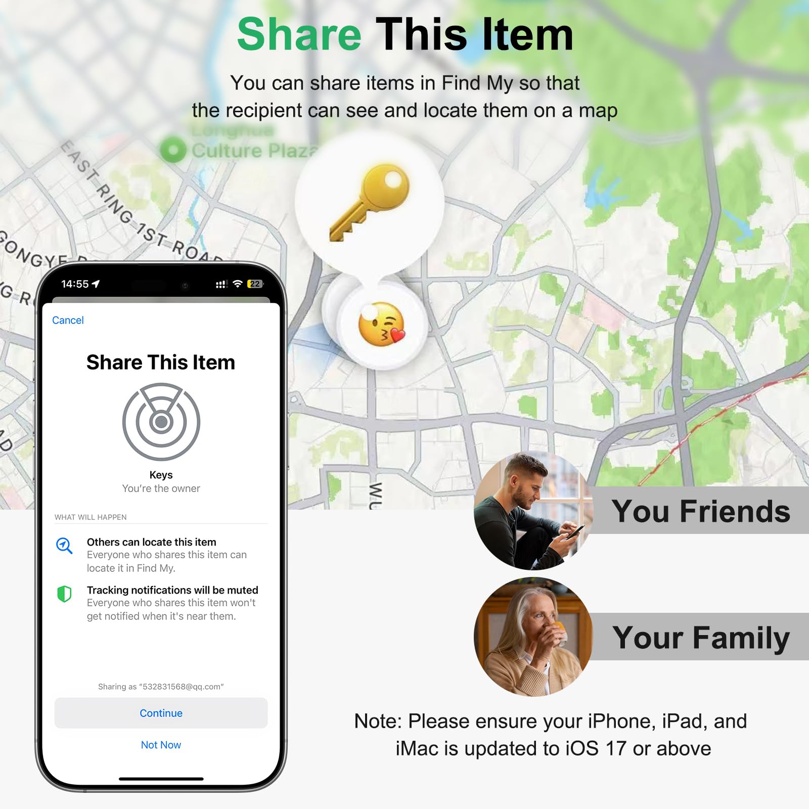Air Tracker Tag Works with Apple Find My (iOS Only) Includes Replaceable Battery, Bluetooth Smart Item Locator Key Finder for Keys, Luggage, Wallet, Car, Bicycle (4-Pack-Black) — view 8