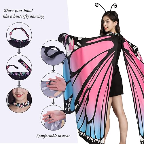 Miniatura 3 de PHAXCOO Butterfly Wings for Women Butterfly Shawl Fairy Ladies Cape Nymph Pixie Halloween Costume Accessory