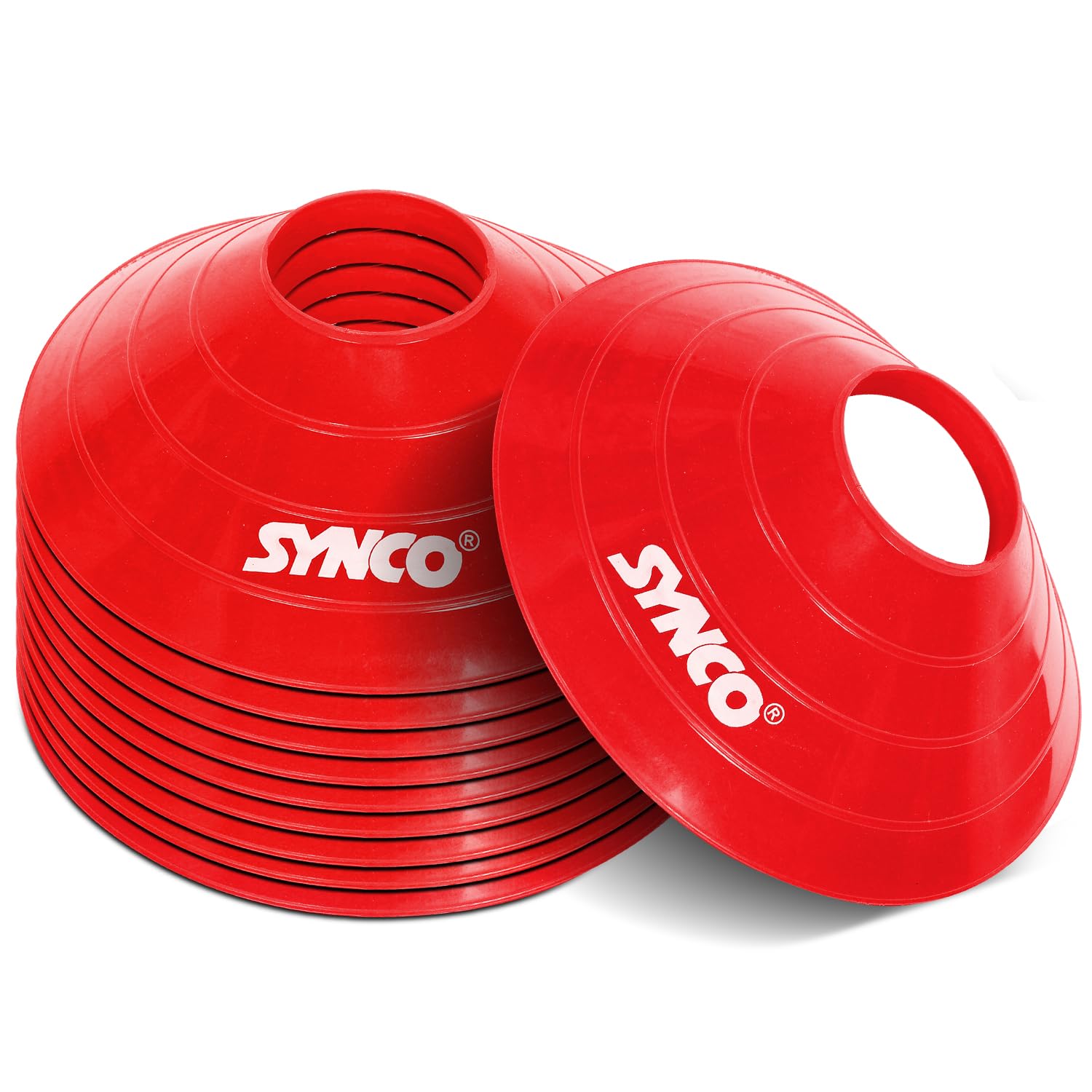 Synco Disc Plastic Space Marker (Set of 20) | Agility Soccer Cones | Cones Marker for Training, Football, Kids, Ground Marking, Sports, Field with Carry Bag (2 inches, Red)-image-30