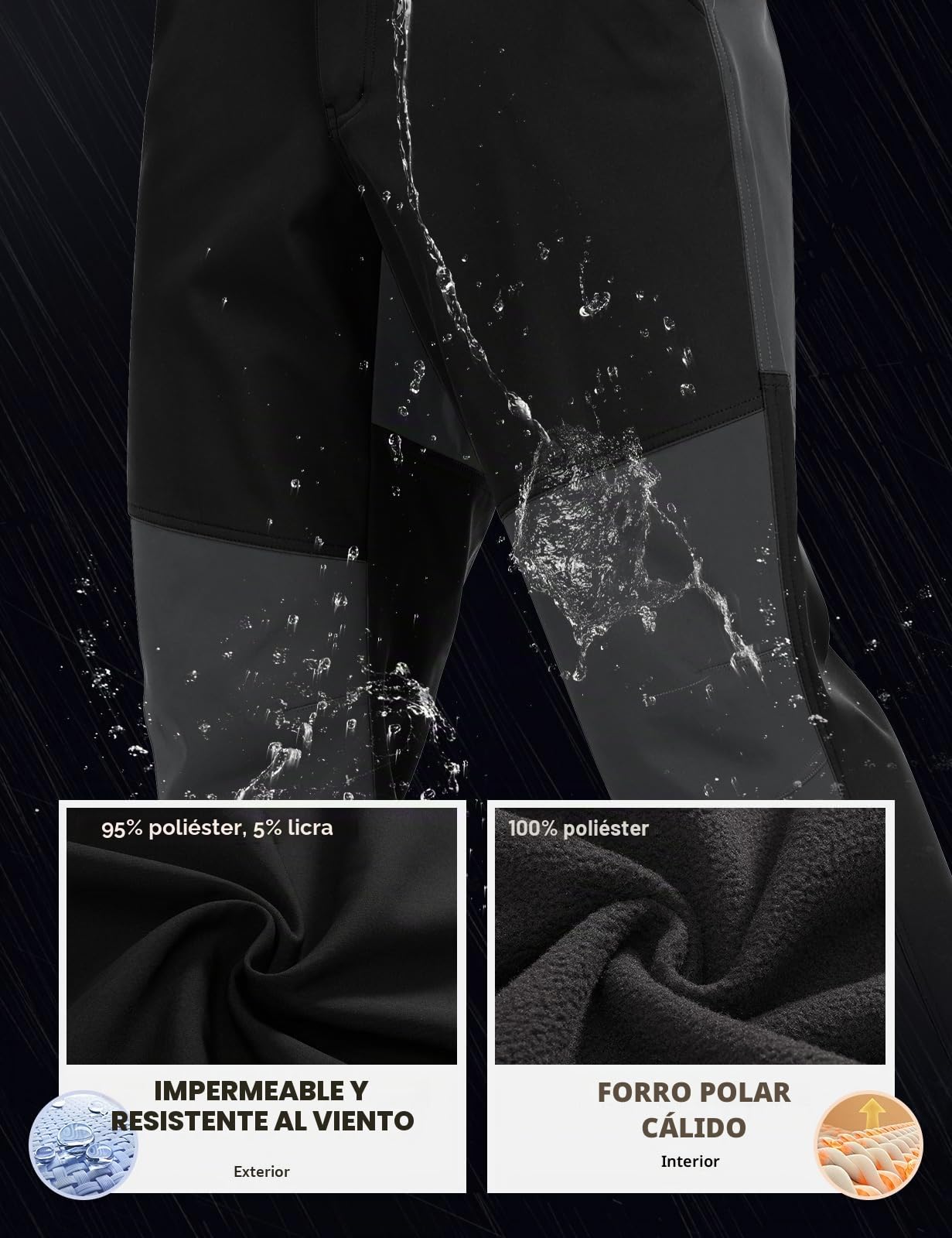 TOMEEK Pantalones Hombre Invierno Impermeable Outdoor Esquí Pantalón de Trabajo Hombre para Actividades Exteriores y Trabajos al Aire Libre Pantalón Bicicleta Senderismo Térmico