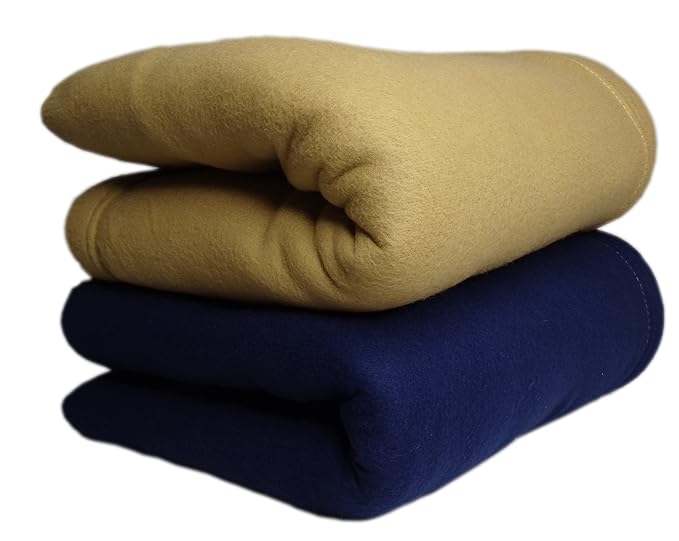 HOMIEE Super Soft Solid Polar/Fleece Heavy Double Bed Woolen Blanket 400 TC Quilt/Rajai/Comforter Blanket Warm King Size (90 * 90 Inches, 600gm Each, Pack of 2)(Blue&Rust)