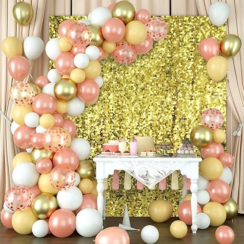 Miniatura 5 de Cortina de fondo de lentejuelas doradas de 7 x 7 pies, telón de fondo de pared brillante con lentejuelas doradas con purpurina, discoteca,