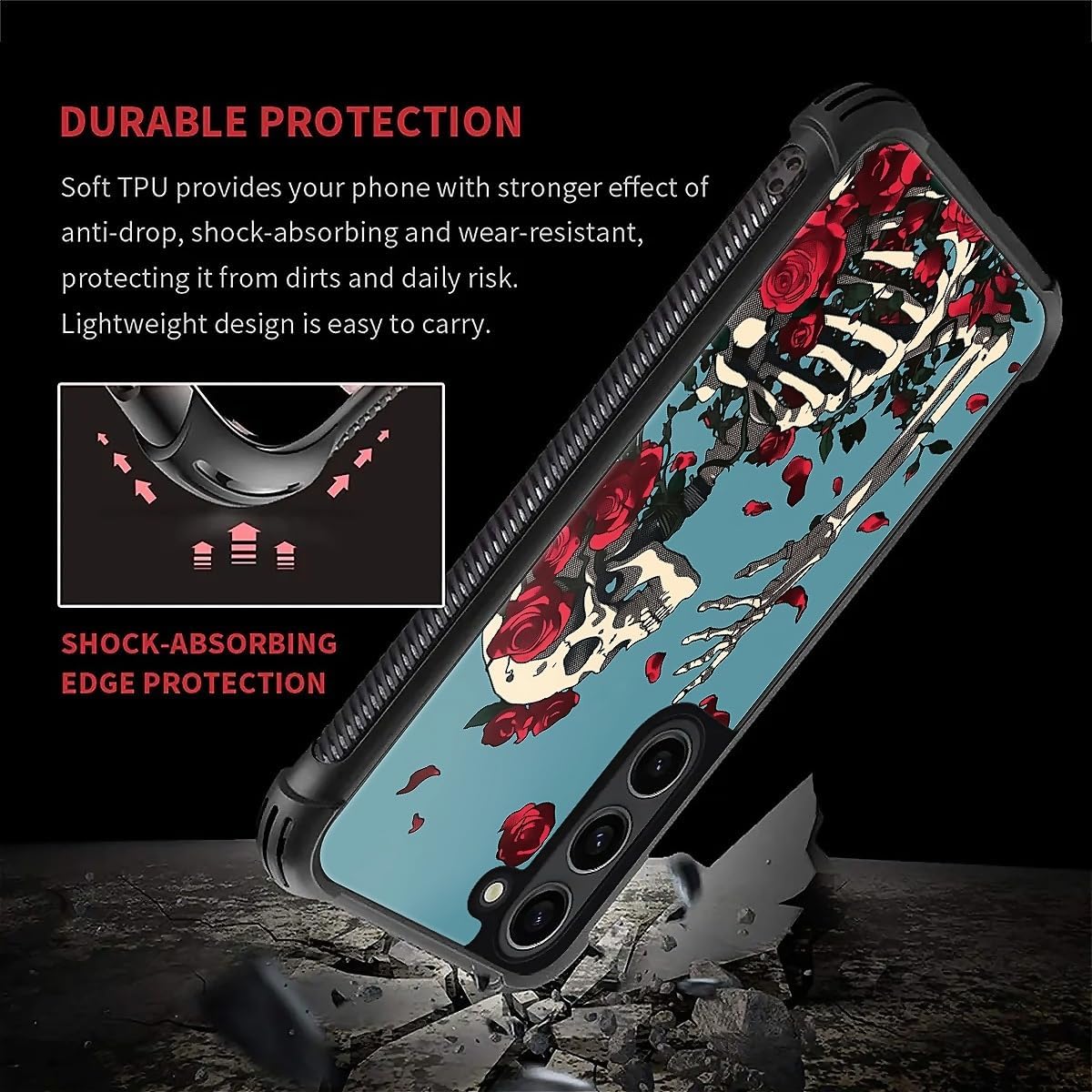 Compatible with Samsung Galaxy S23 Case, Grateful Dead Skeleton Floral Pattern Print Phone Case Durable Fashion Funny Liquid Silicone Case Soft Anti-Scratch Shockproof Protective Cover image 3