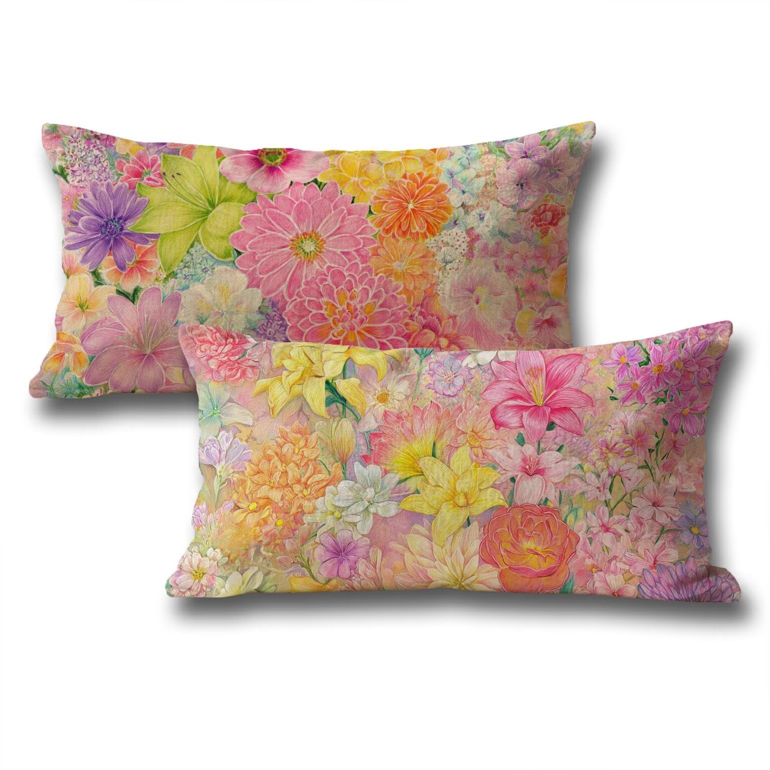 Housse de coussin fleurs oreiller 60x80 lot de 2 lin decoration