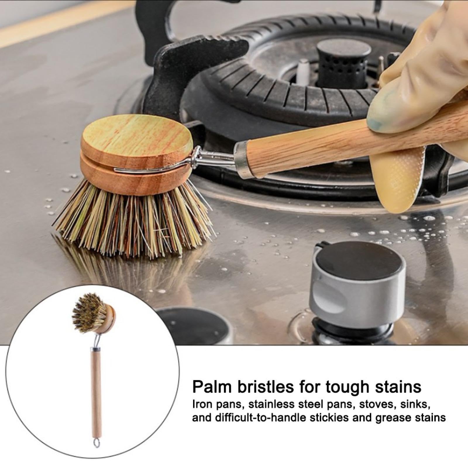 Cepillo de bambú para Fregar Platos, de Madera, para Cocina, de Hierro Fundido, para sartenes y ollas (2 Unidades)
