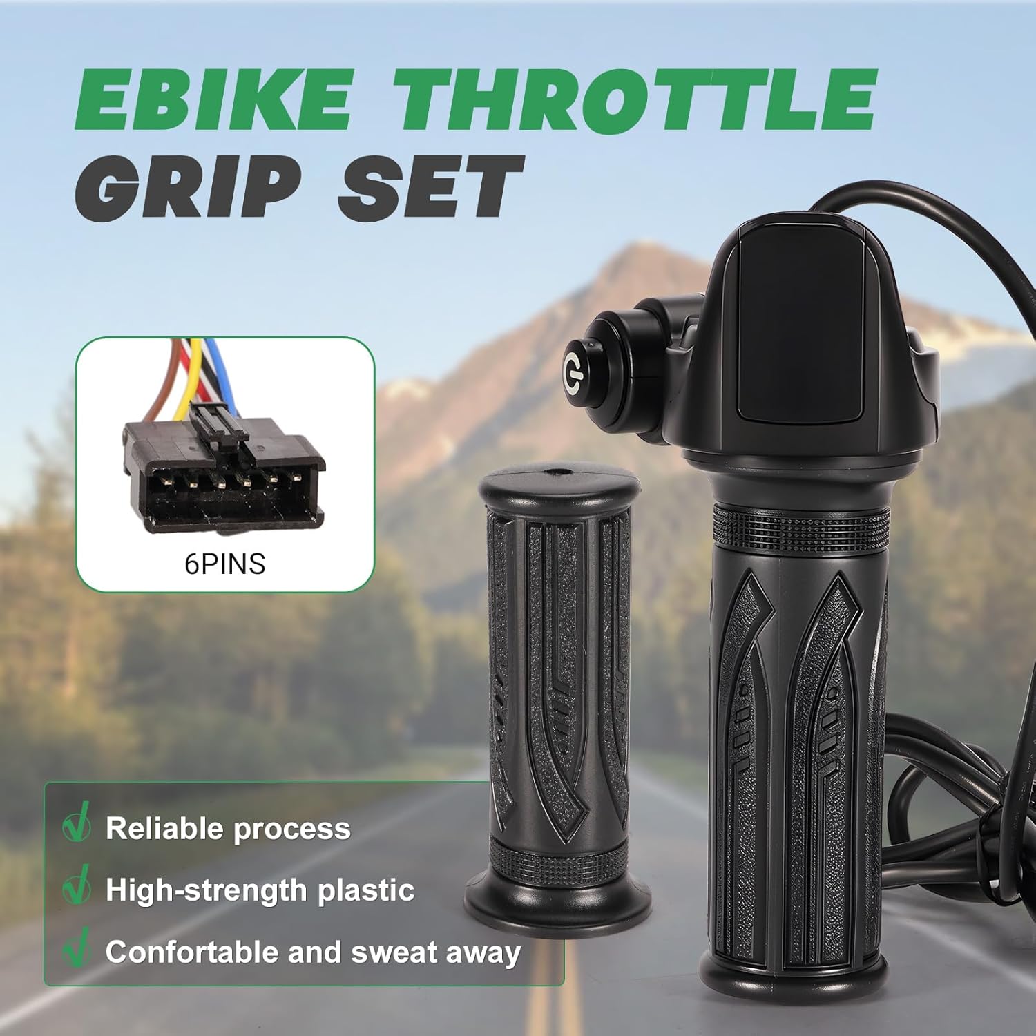 36V Ebike Throttle Display Accelerator Grip Set with Cruise Control Button Compatible with DYU D1F Electric Bicycle & Jetson Bolt Electric Ride-On, 6-Pin Connector
