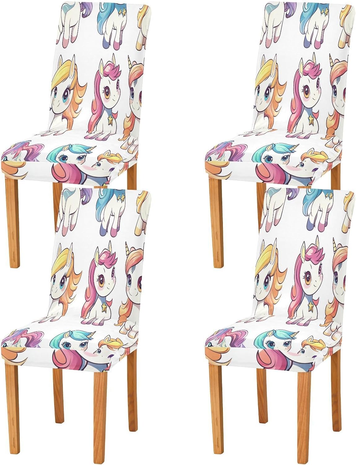 ALAZA Chair Covers for Dining Room, Cute Rainbow Colorful Unicorns Stretch Chair Cover Sets Chair Protector Removable Washable for Ktichen Restaurant Hotel