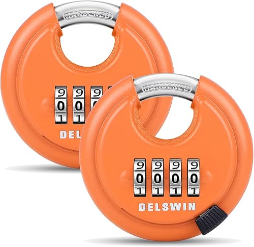 DELSWIN Cerradura de combinación de disco de 4 dígitos para exteriores, candados de combinación resistentes con grillete de acero endurecido