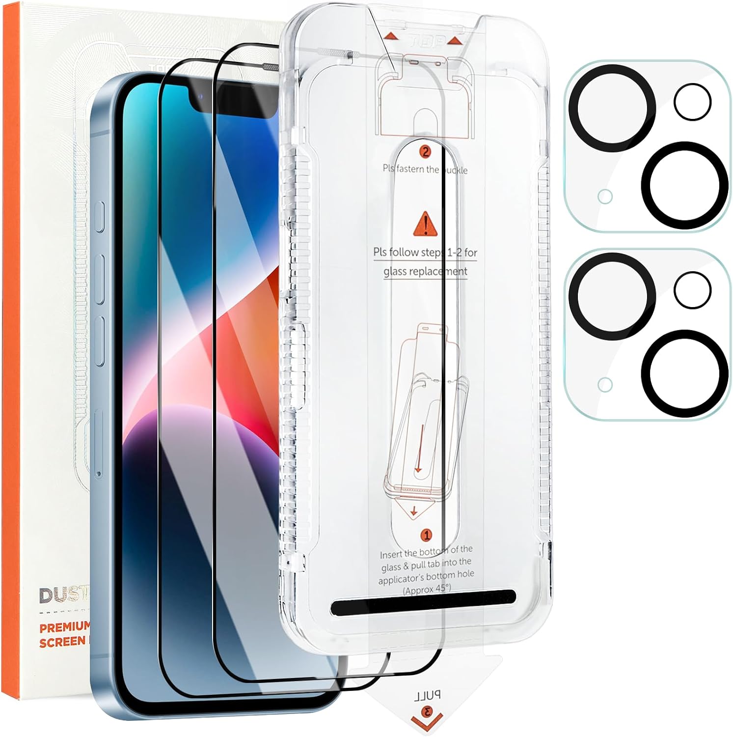 2 Pack Screen Protector for iPhone 14 with 2 Pack Camera Lens Protector，Auto-Alignment，Premium Tempered Glass Film 9H Hardness，Dust-free，Scratch Resistant，Bubble Free，HD Clear