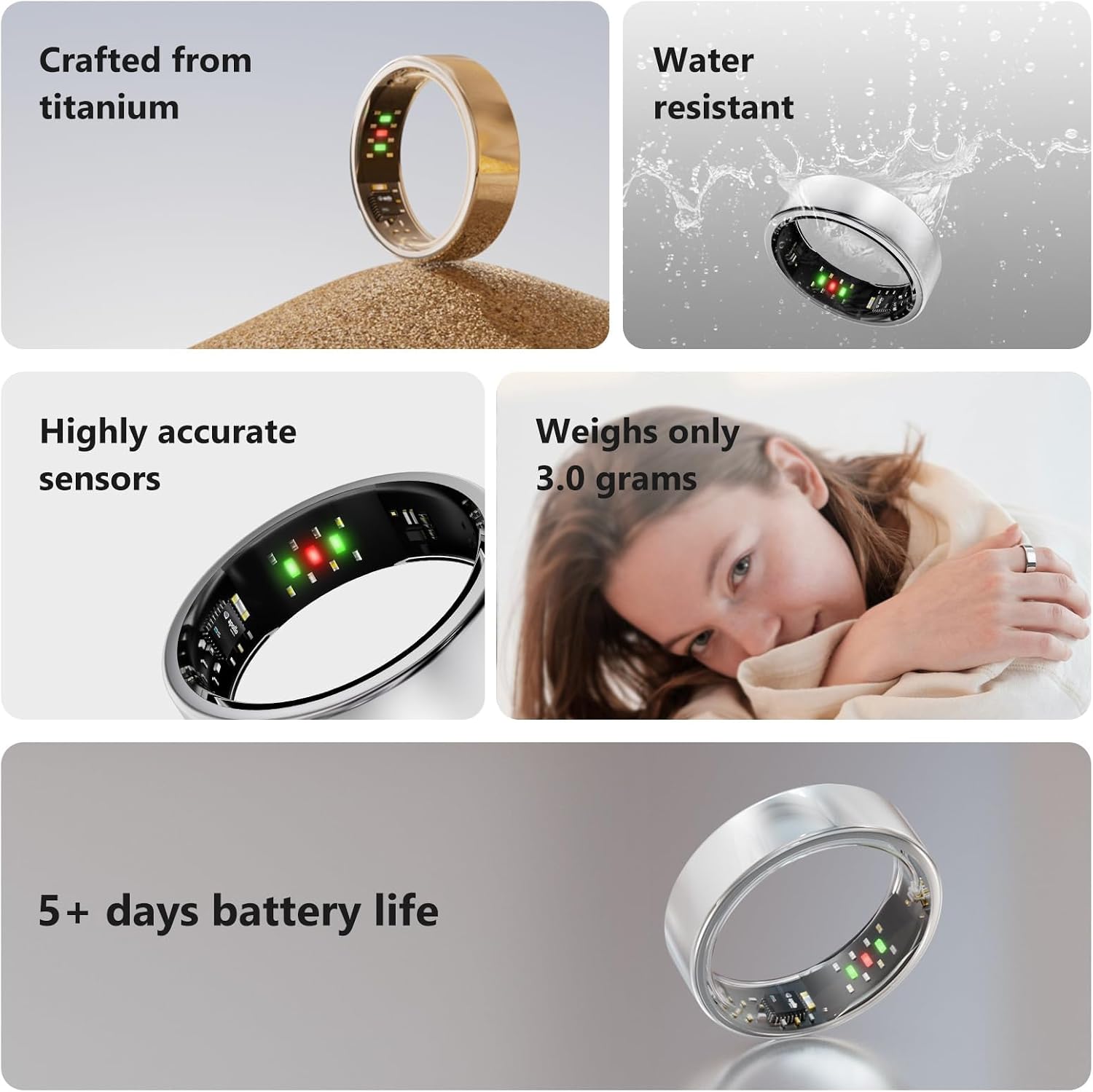 Vic Ring, Ultra-Light Titanium Smart Ring, 7-Day Battery Life, Fitness/Sleep/Stress Tracker for Women & Men, No APP Subscription Fees, IP68 Waterproof, iOS & Android Compatible (Silver, 9) 7 71CGenOr TL. AC SL1500